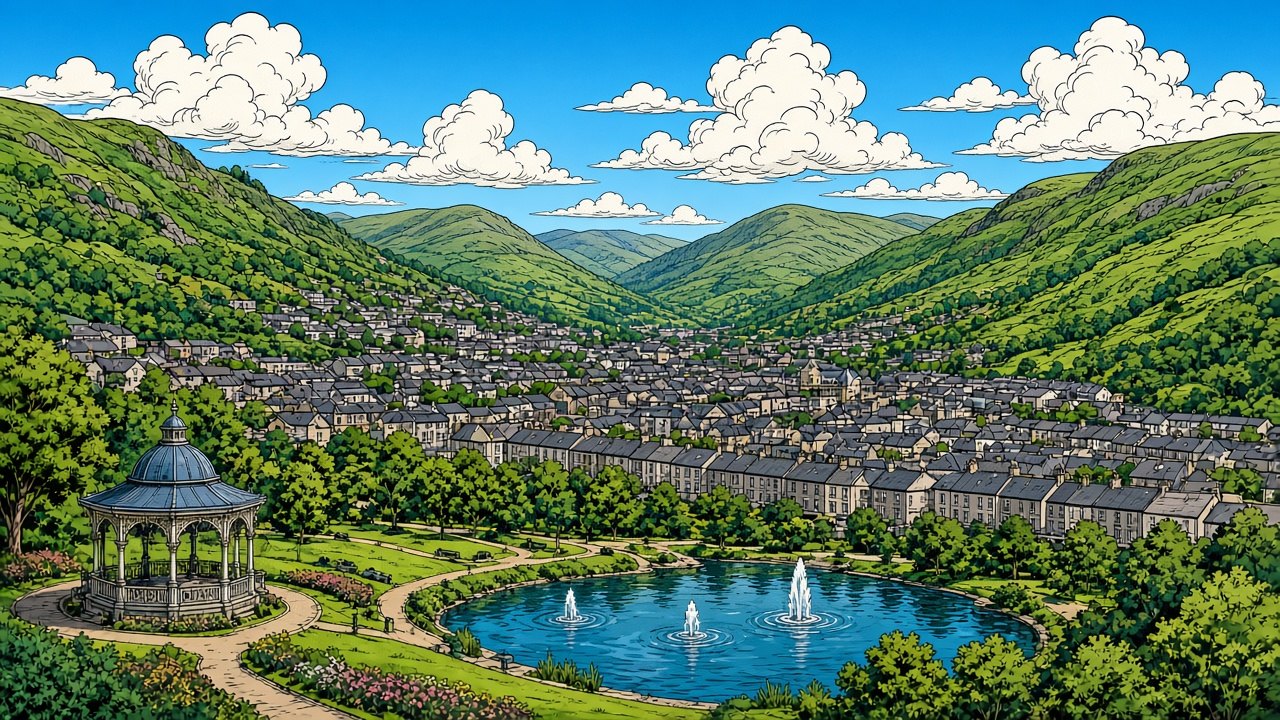 Comic-style illustration of Aberdare and the Cynon Valley